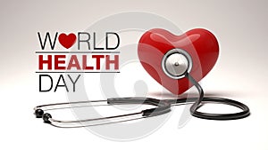 World health day concept with heart and stethoscope.