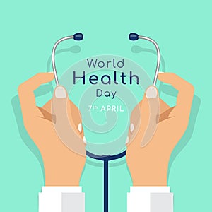 World Health day with hand doctor hold stethoscope vector design