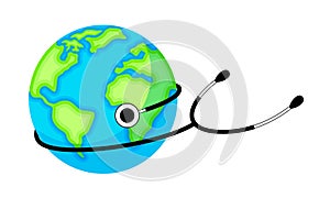 World health day icon design with globe and stethoscope.