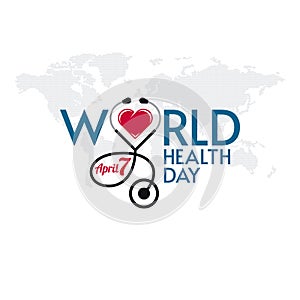 World Health Day Lettering Stethoscope and Heart Shape