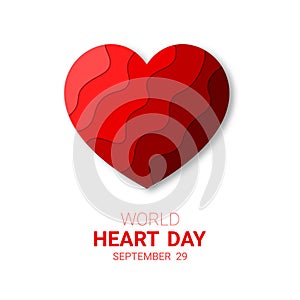 World Heart Day Background. heart layered paper cut with World Heart Day label. Vector health care illustration