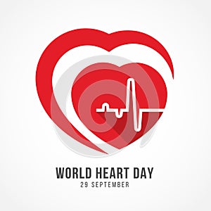 World heart day banner with cardiology wave in red heart sign vector design