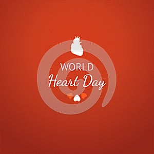 World heart day card with white human heart sign on red background