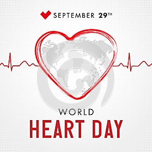 World Heart day with earth and pulse trace