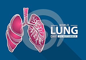 World heart day with white pink human lung outline Drawing sign on blue background vector design