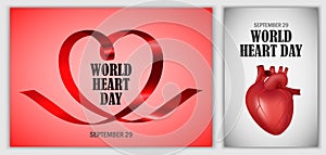 World Heart Day world banner set, realistic style