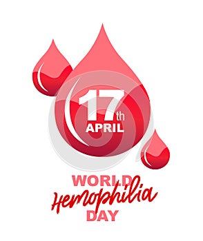 World Hemophilia Day - April 17th. Three drops of blood. Concept of medicine and health care. Blood clotting disorder