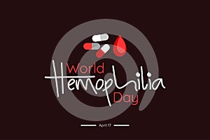 World Hemophilia Day. Drops of blood and capsule on dark background. Haemophilia disease awareness symbol