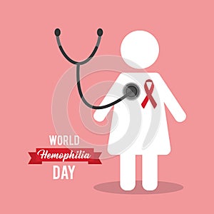 World hemophilia day female avatar stethoscope heart blood care