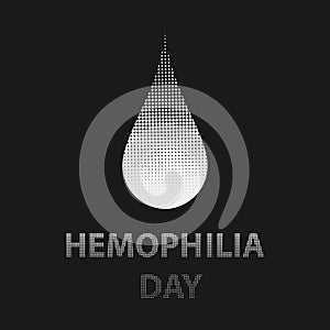 World hemophilia day, white halftone dotted blood drop on black background. Vector illustration EPS 10.