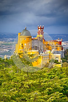 World Heritage. Ancient Pena Palace of King Family in Sintra, Portugal. Focus on Foreground