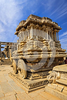 World heritage site historic Vijaya Vittala temple and Hampi runes in India