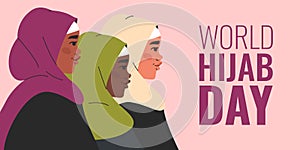 World hijab day. Different women in Islamic religious clothing