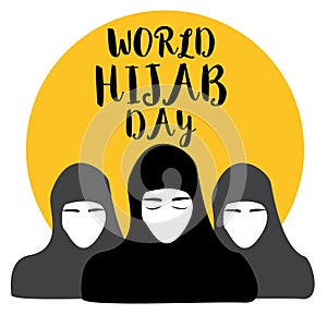 World Hijab day on february 1 international day celebration and greeting design. Hijab muslim women headcover  Meaning is euphemis