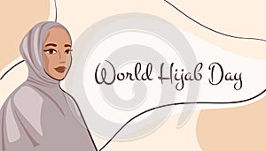 World hijab day. Good for the world hijab day celebration. Beautiful girl in a hijab. Flat design. Flyer design. Vector