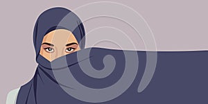World Hijab Day. Muslim woman in hijab. Arab, Muslim, Islamic woman. February, July. Hijab Day. Vector illustration of a