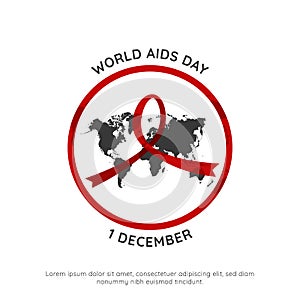 World hiv aids day 1 december event poster with world map inside red round circle frame vector simple clean illustration