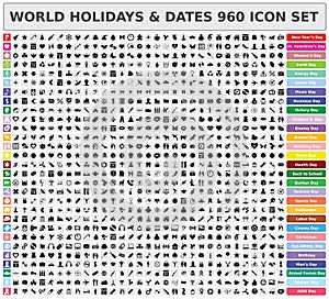 World holidays and dates 960 icon set