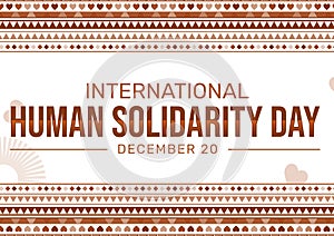 World Human Solidarity day background design with heart shapes inside traditional border. Day of human solidarity backdrop