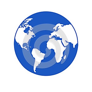 World icon blue globe with white continents simple flat circular