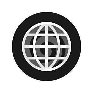 World icon flat black round button vector illustration