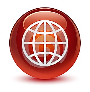 World icon glassy brown round button