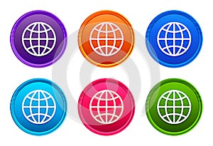 World icon luxury bright round button set 6 color vector