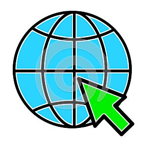 World icon with mouse cursor. Globe vector illustration isolated on white