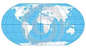 The World, important circles of latitudes and longitudes, political map