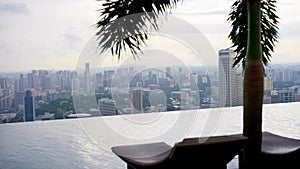 A world of an infinity pool overlooking a breathtaking cityscape .