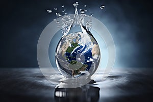 The world inside a drop of water, global water crisis, ecology, water saving AI generated