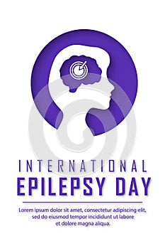 World International Epilepsy Day. White poster with a silhouette of a girl. Vector illustration in paper cut style