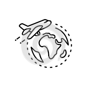 World or international traveling on an airplane line art vector icon for travel apps and websites