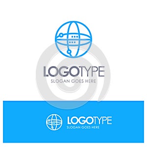World, Internet, Computing, Globe Blue Logo Line Style