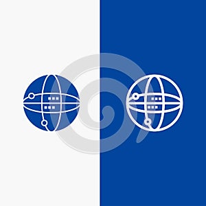 World, Internet, Computing, Globe Line and Glyph Solid icon Blue banner