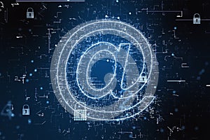 World internet mail technology with digital email symbol made from glowing elements at dark background