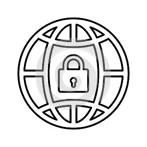 World Internet, protection, security line icon