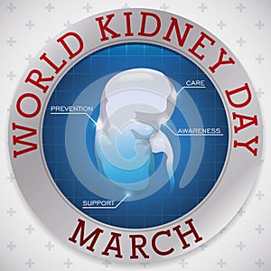 World Kidney Day with Button and Precepts for Kidney Health, Vector Illustration