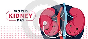 World kidney day - The right kidney character is checking the health of the left kidney character vector design