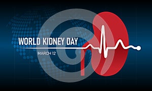 World kidney day - white Heart rhythm wave and kidney sign on dot circle globle world texture background vector design