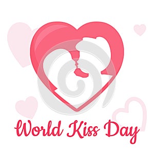 World kiss day with heart , boy and girl kissing vector on white background