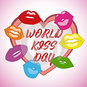 World Kiss Day holiday. Illustration with colored lips and heart