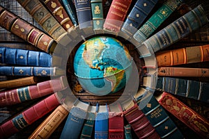 World of knowledge - globe surrounded by books