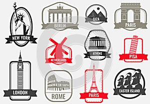 World landmarks flat icon set. Travel and Tourism. Vector