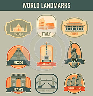 World landmarks flat icon set. Travel and Tourism. Vector