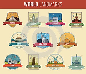 World landmarks icon set. Travel and Tourism. Vector