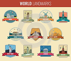 World landmarks icon set. Travel and Tourism. Vector