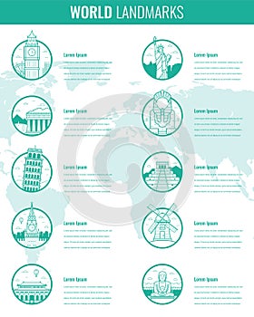 World landmarks Infographics set. Travel and Tourism concept. Vector
