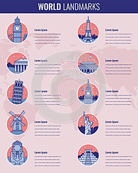 World landmarks Infographics set. Travel and Tourism concept. Vector