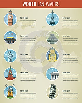 World landmarks Infographics set. Travel and Tourism concept. Vector